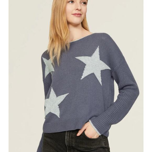 Splendid Sweater Womens Small Blue Francis Star Knit Pullover Wool Blend - Picture 1 of 11